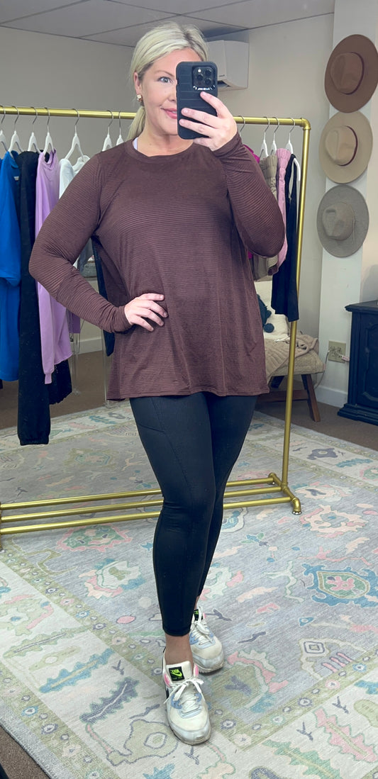 Mono B Black Mesh Open Back Long Sleeve Athleisure Top