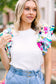 Colorful Life White Puff Print Sleeve Top