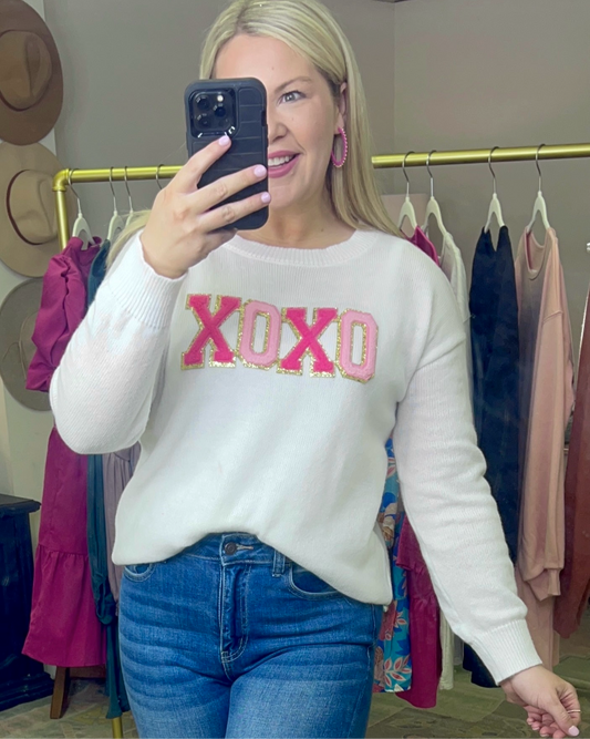 Cream XOXO Patch Sweater