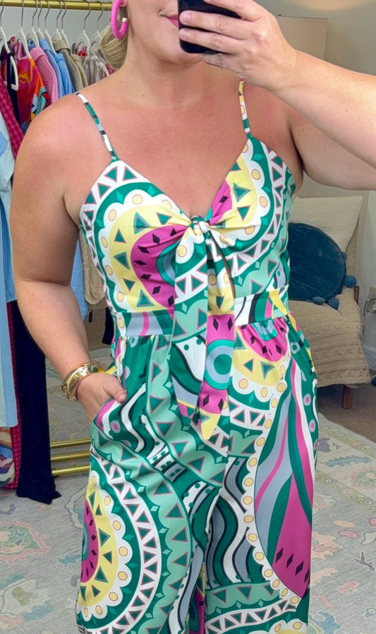 Kaleidoscope Views Abstract Print Wide Leg Jumpsuit