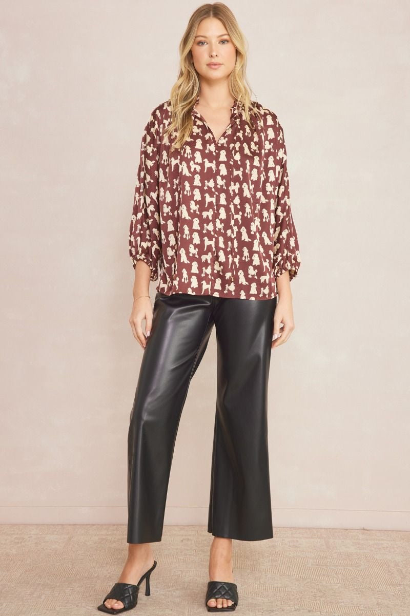 Dog Print Ruffle Blouse
