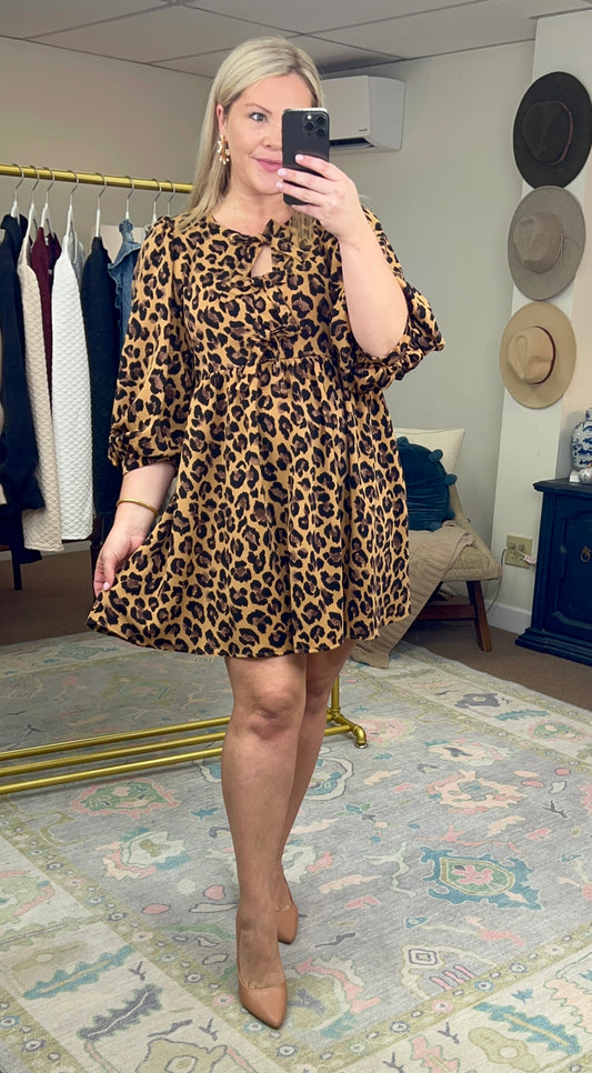 Wild Side Leopard Print Bow Dress