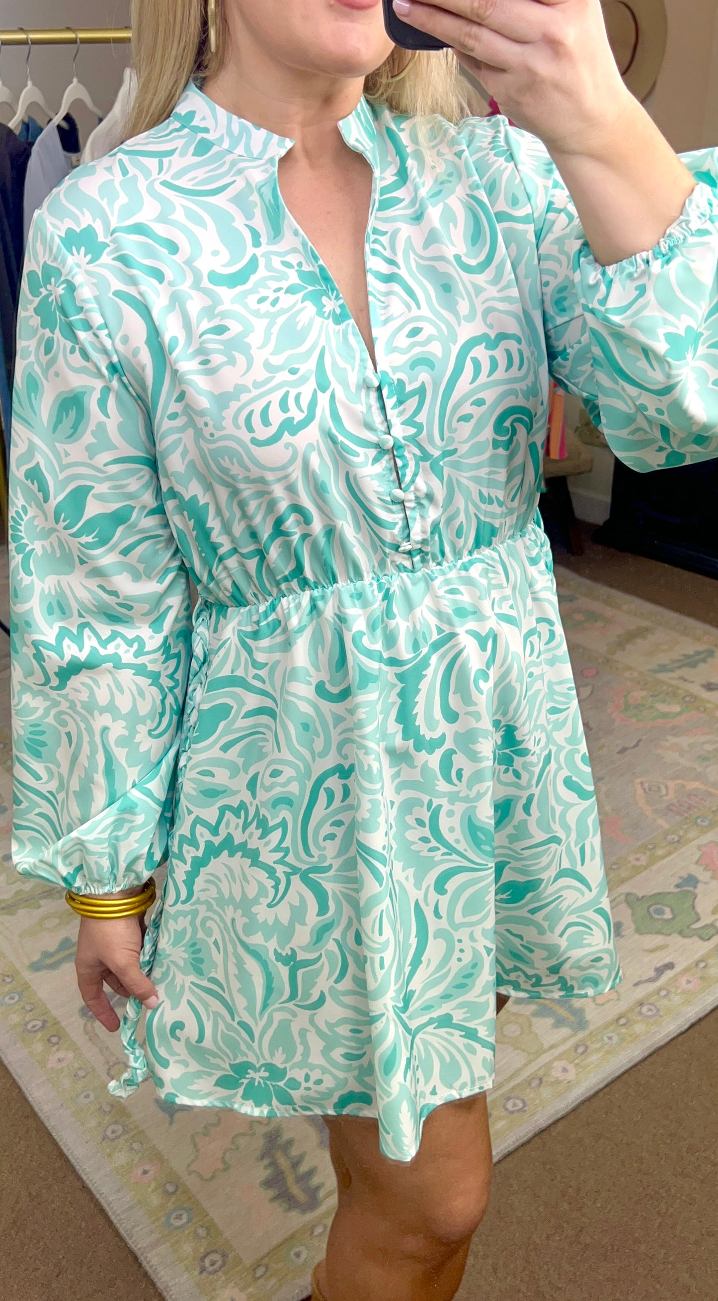 Mint Print Mini Dress
