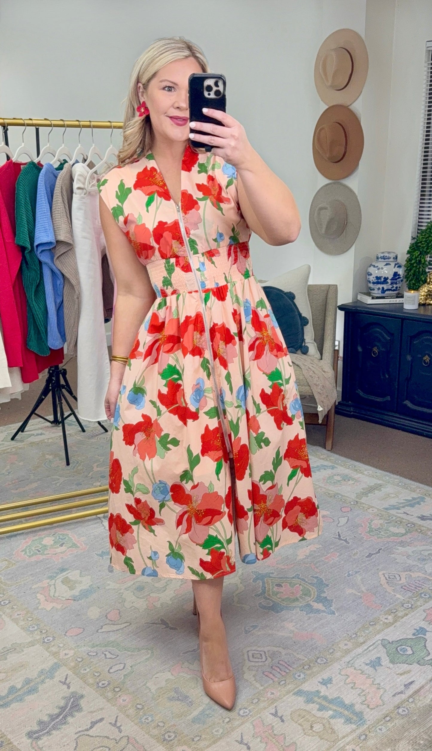 Painted Poppy Floral Print Midi Dress