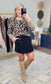 Cat Call Animal Print Contrast Trim Knit Top