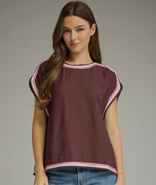 Retro Active Colorblock Trim Blouse