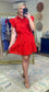 Red Organza Grid Ruffle Mini Dress