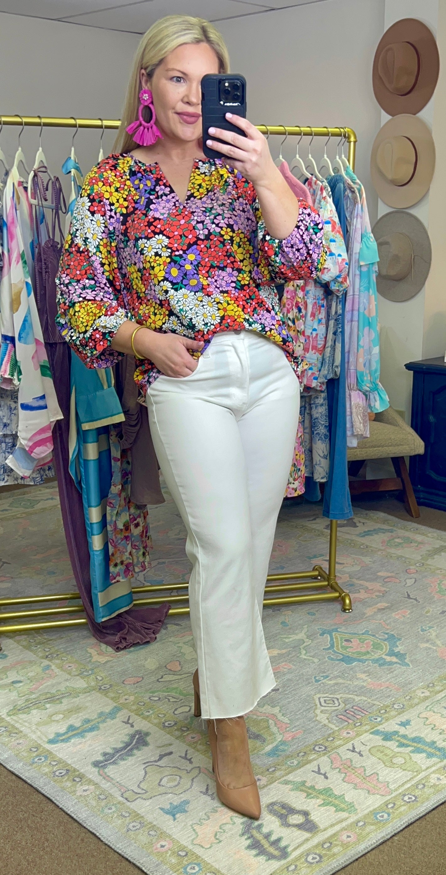 Multi Retro Floral Print Blouse