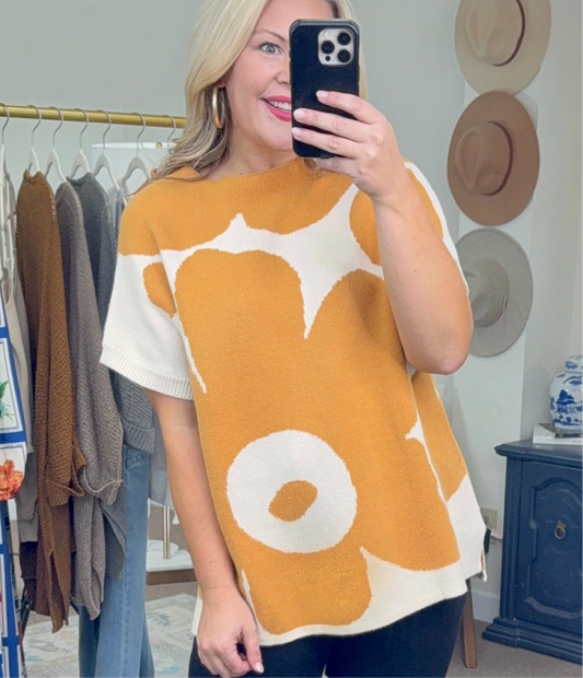 Golden Foliage Knit Tunic Top