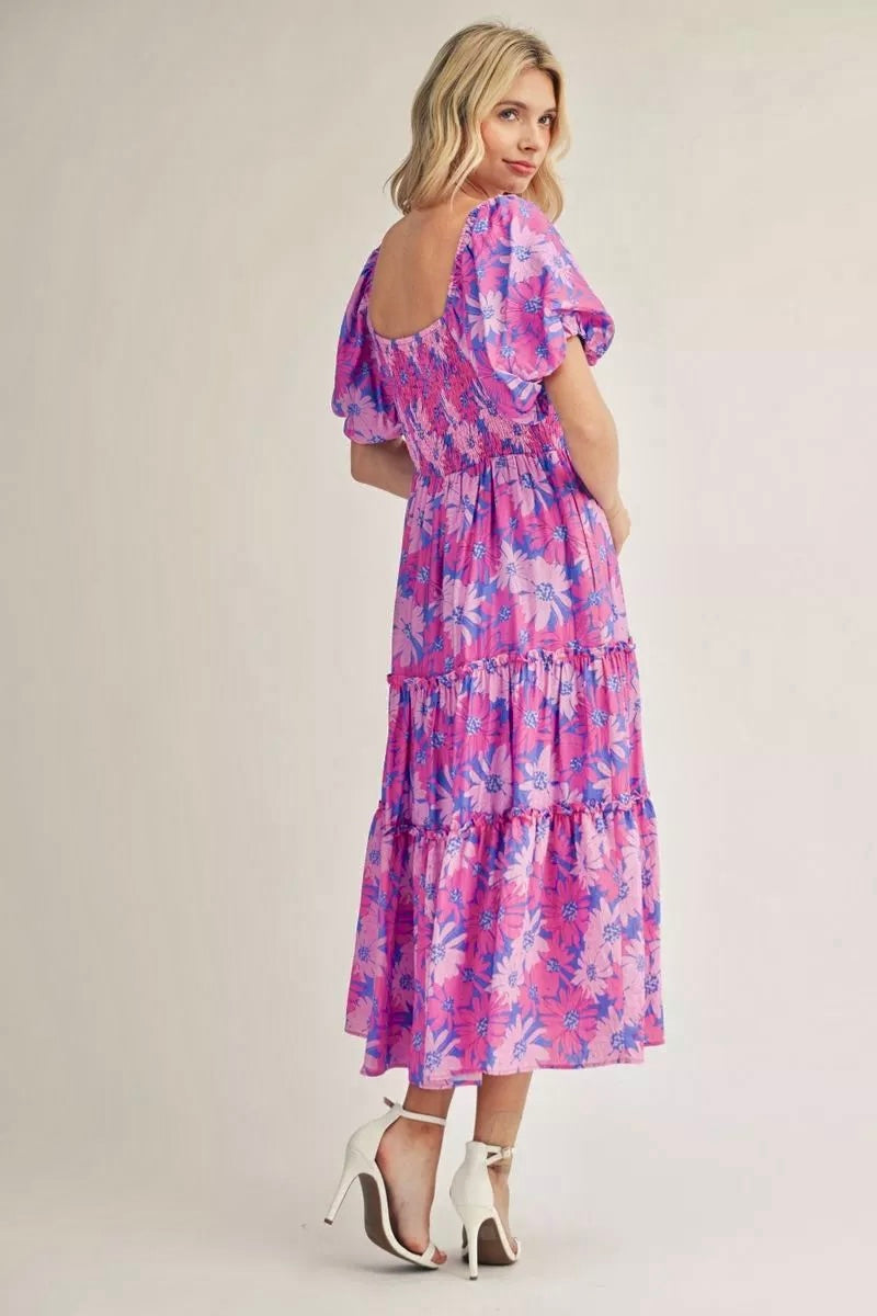 What in Carnation Print Midi Dress