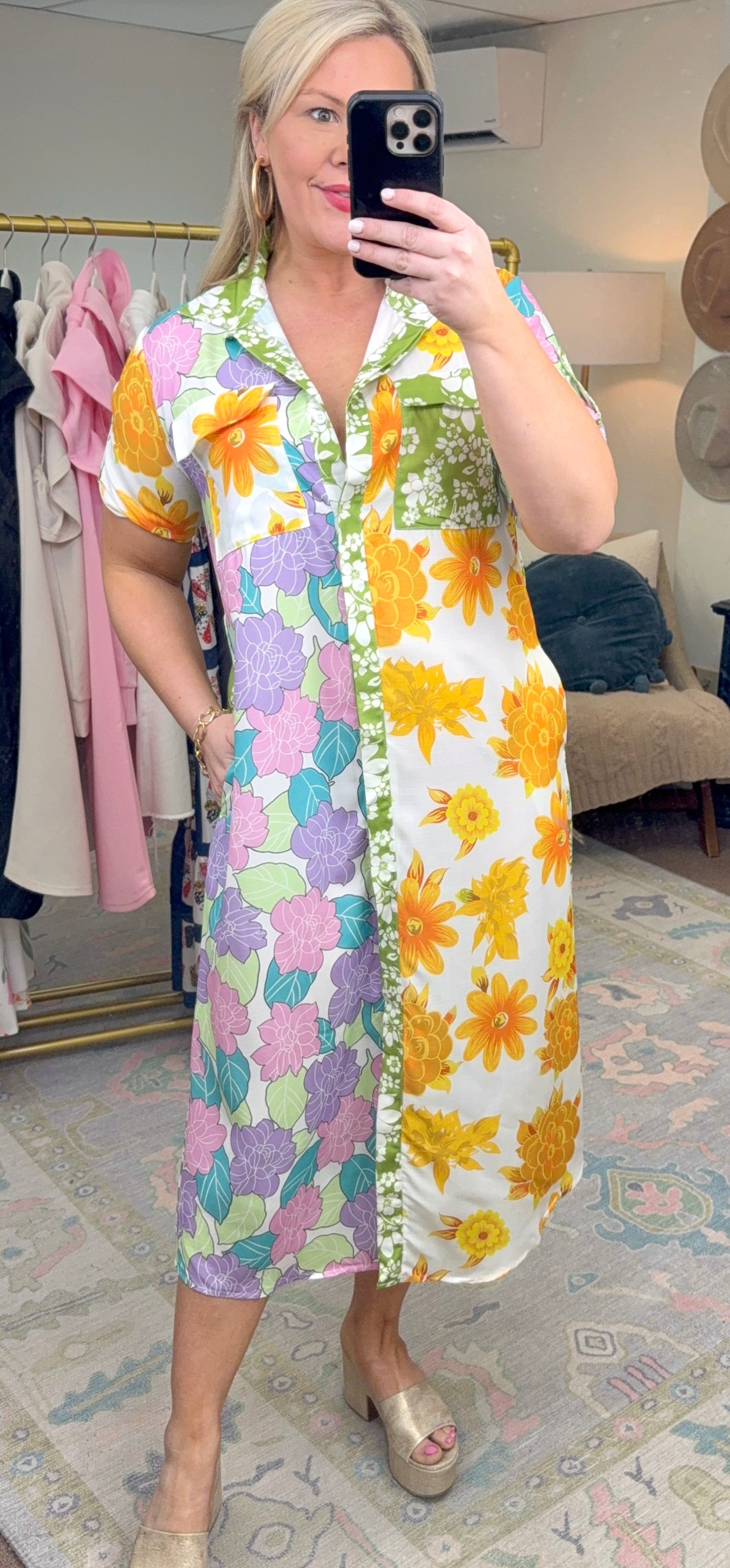 Flower Child Mix Print Shirt Dress