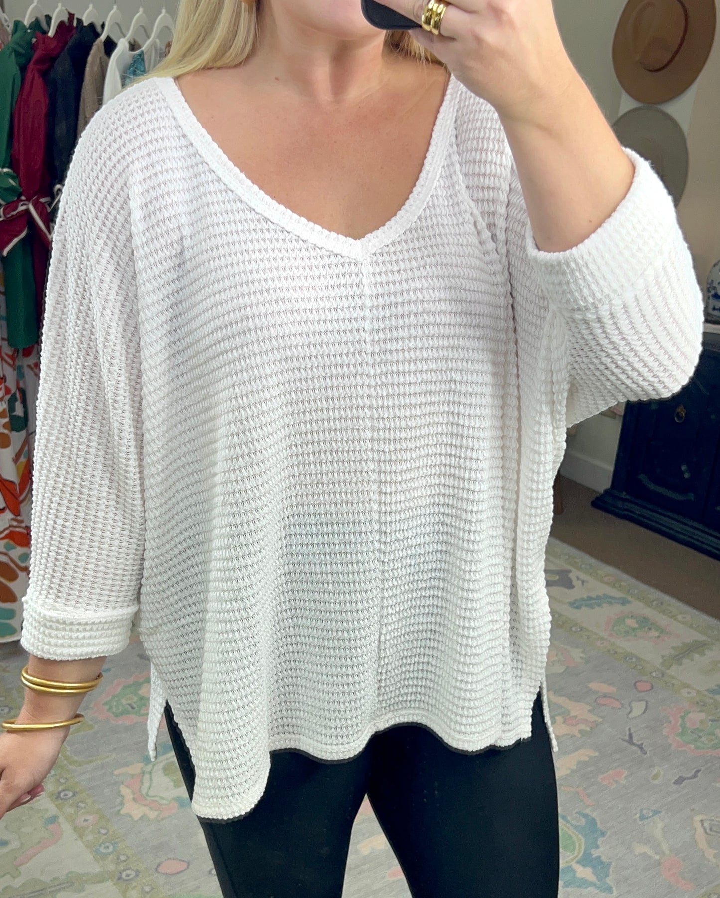 Win Me Over Drop Sleeve Waffle Tunic