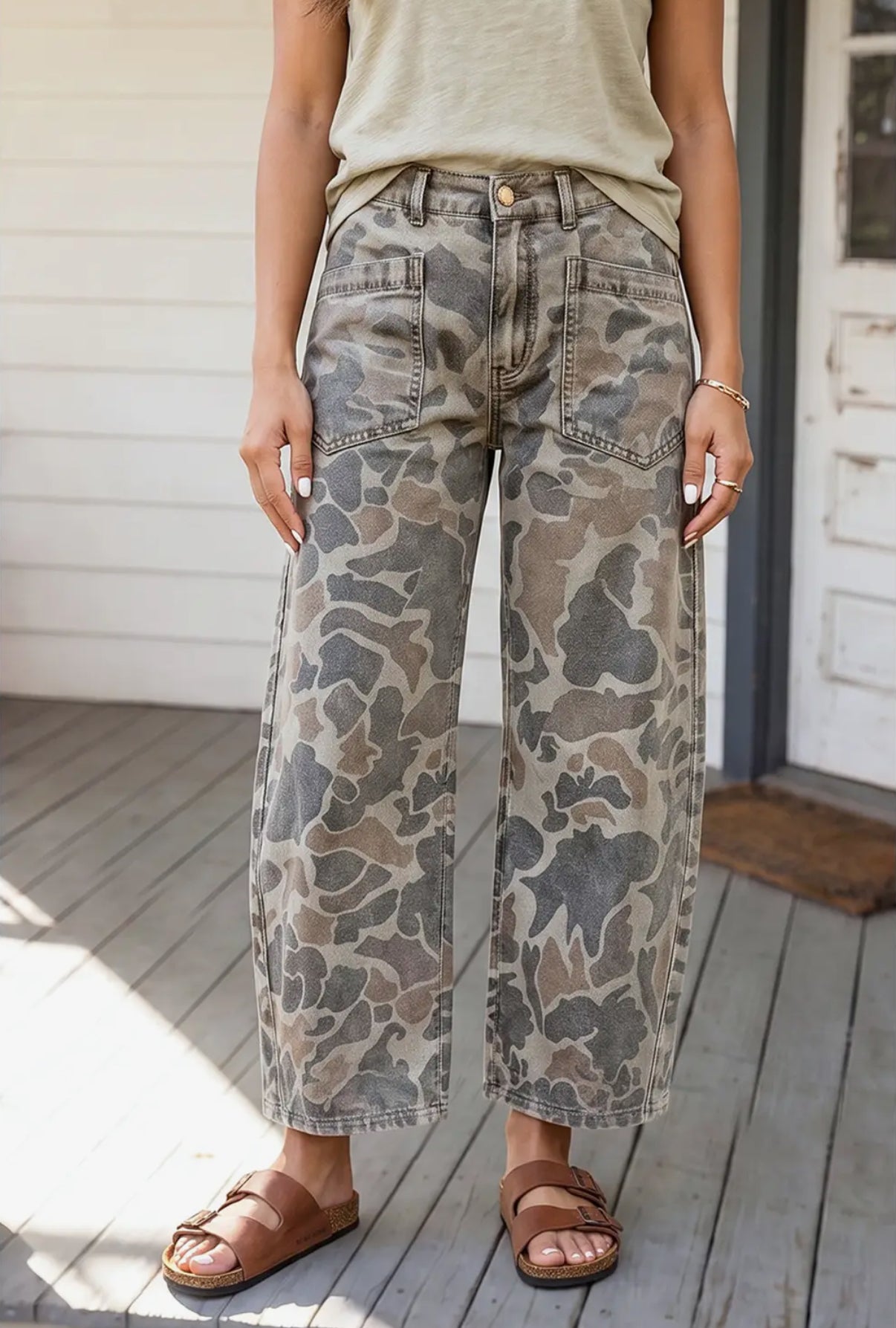 In Plain Sight Camo Crop Barrel Jeans