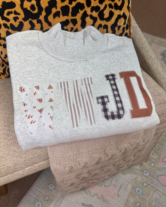 WWJD Embroidered Patch Mock Neck Sweatshirt