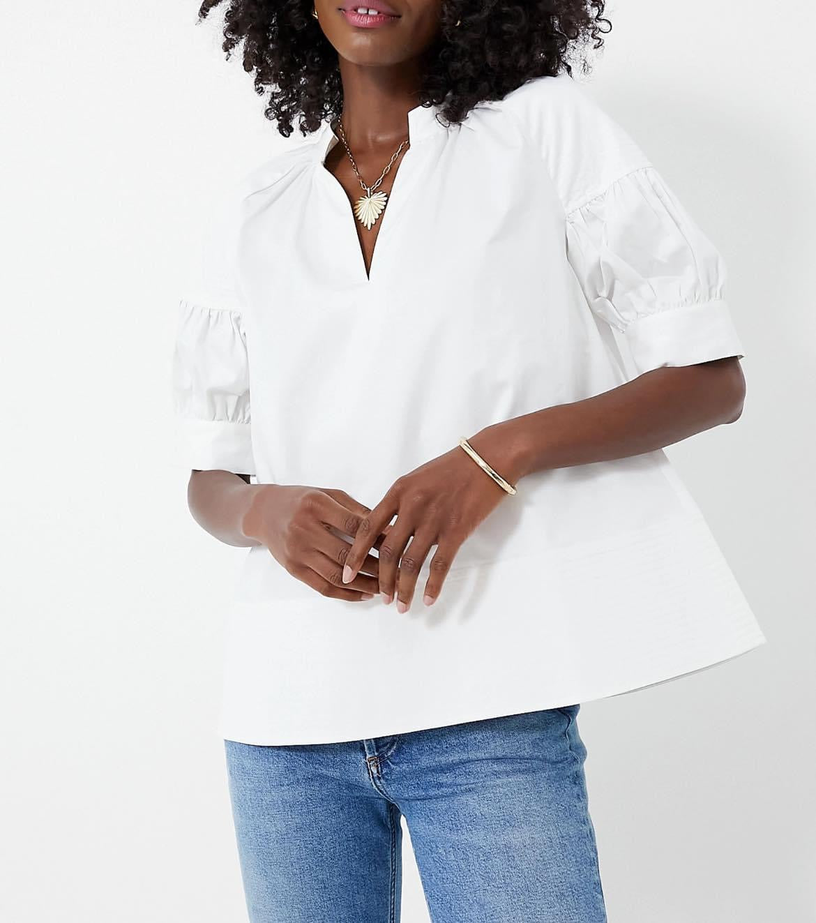 Lady Like White Poplin Blouse