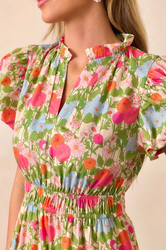 Bloom Service Printed Puff Sleeve Maxi Dress