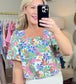 Whimsy Palms Vibrant Square Neck Blouse
