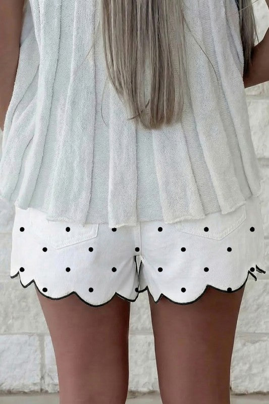 Sweet Spot Polka Dot Embroidered Scallop Shorts