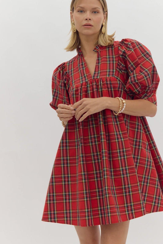 **MORE COLORS** Home For The Holidays Tartan Babydoll Dress