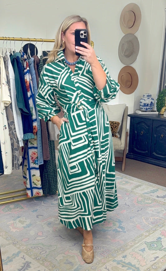 Geo & Behold Belted Midi Dress