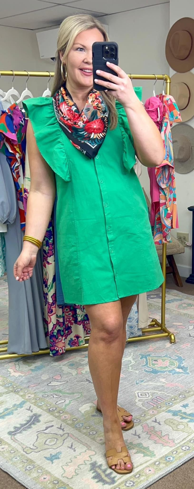 Green Ruffle Shirt Dress