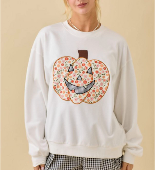Harvest Hues Floral Pumpkin Patchwork Top