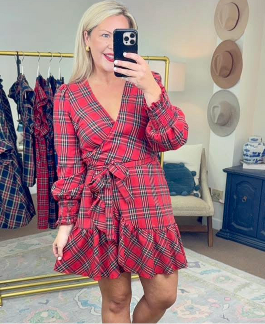 Tartan Ruffle Wrap Dress