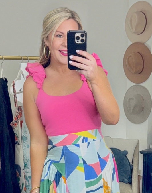 ENTRO: Hot Take Pink Ruffle Bodysuit