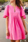 Notched Neck Flutter Sleeve Dress