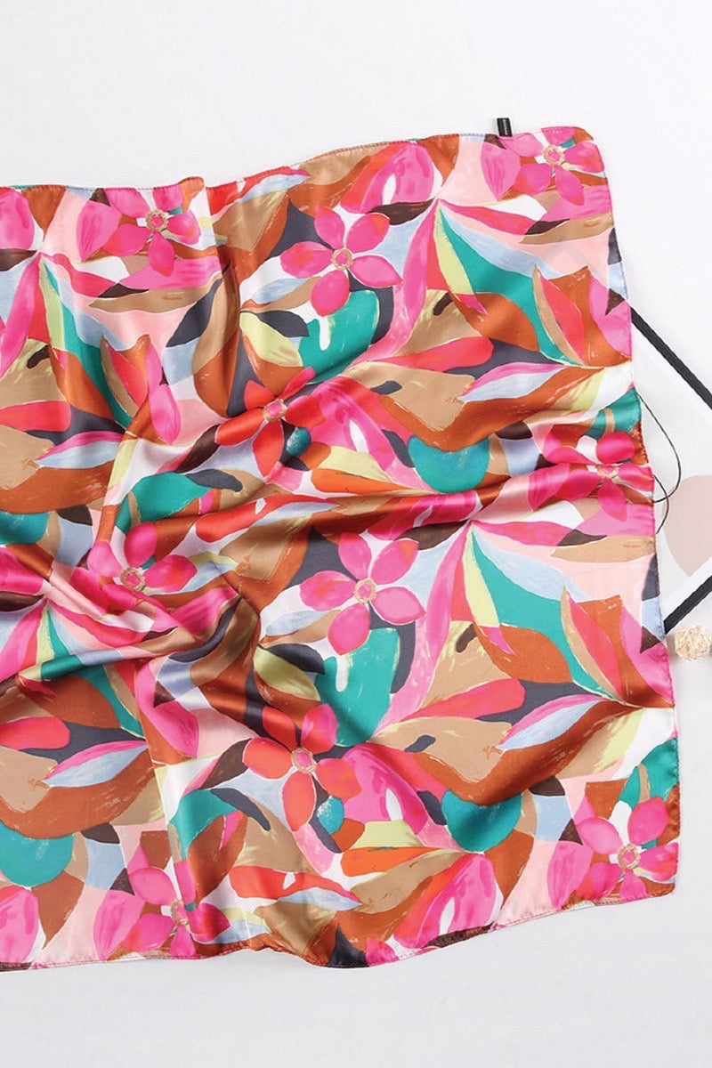 Pink Watercolor Blooms Silk Neck Scarf