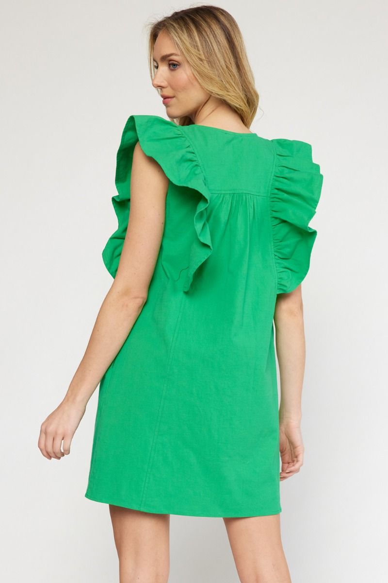 Green Ruffle Shirt Dress