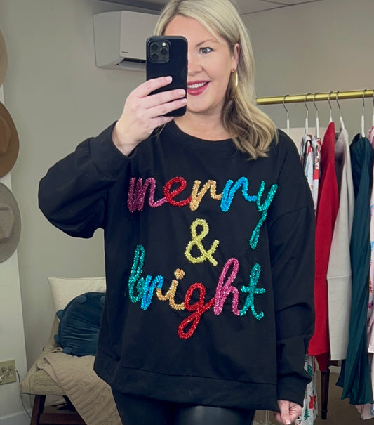 Merry & Bright Tinsel Embellished Pullover Top