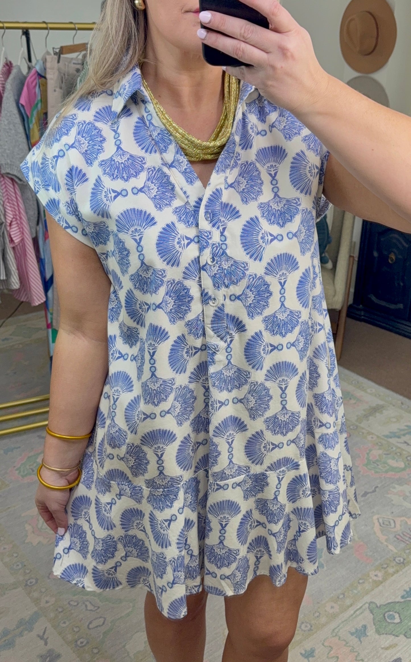 ENTRO: Sweet Strolls Fan Print Dress