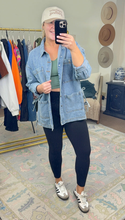 Main Character Tie Up Denim Shacket