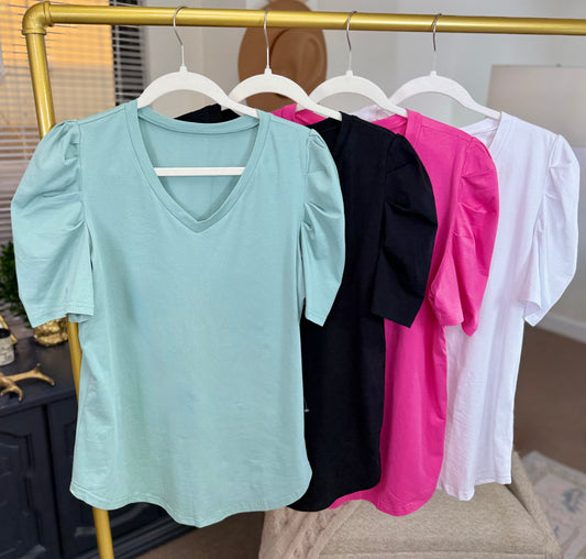 MORE COLORS Puff Sleeve V-Neck Top