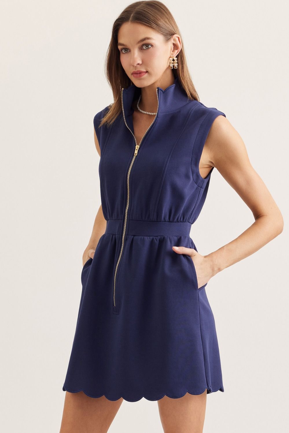 **MORE COLORS** On Repeat Scallop Zip Mini Dress