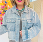 Sweet Gal Scallop Pearl Embellished Denim Jacket