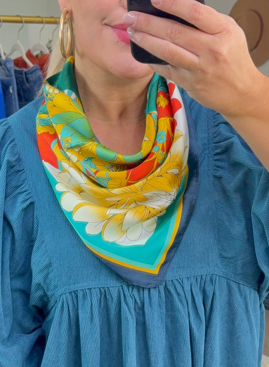 Vintage Blooms Silk Neck Scarf in Green