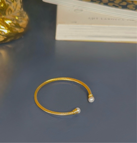 Sweet Addition Pearl Coil Cuff Bracelet