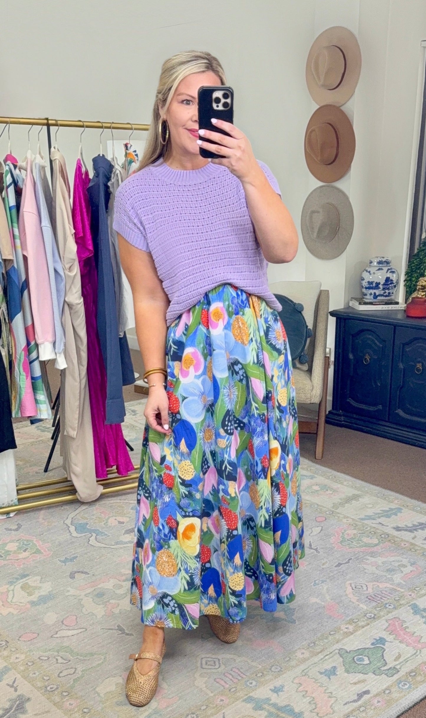 Garden Whimsy Watercolor Midi Skirt
