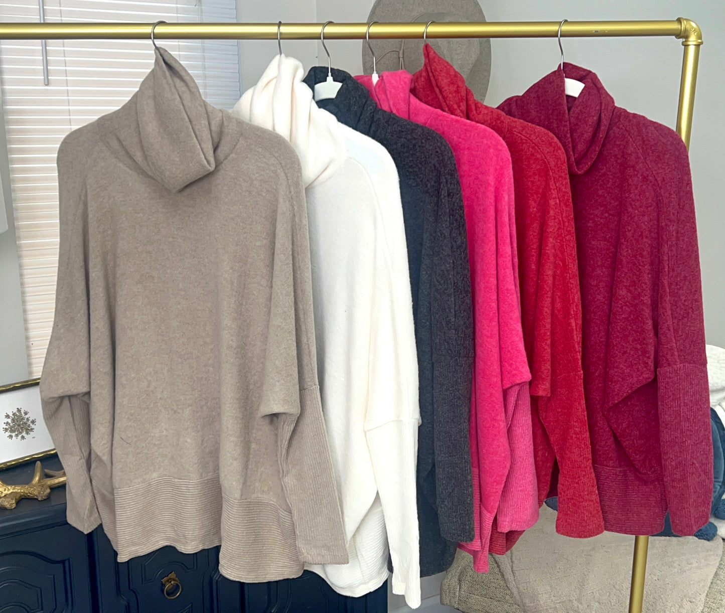 **MORE COLORS** Fireside Brushed Knit Cowl Neck Tunic Top