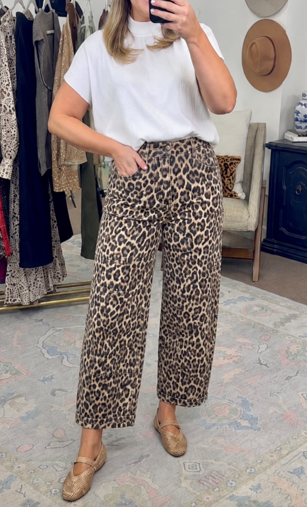 In Rare Form Animal Print Crop Barrel Jeans