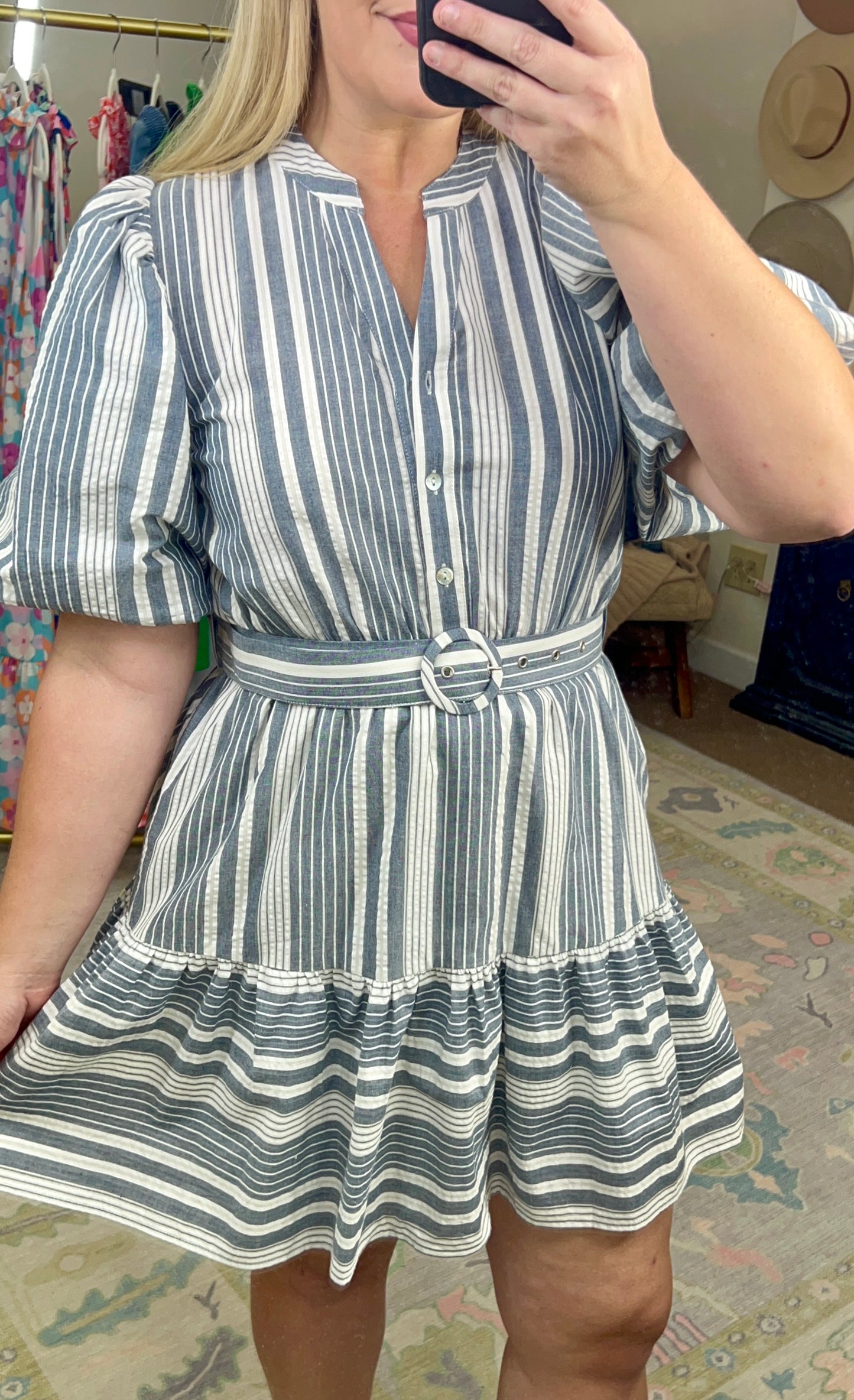 ENTRO: Memories Of Us Stripe Puff Sleeve Mini Dress