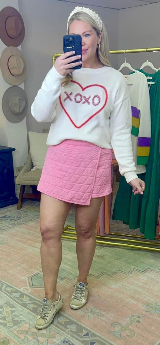 XOXO Heart Puff Script Sweater