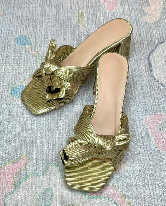Splendid Style Metallic Bow Block Heels