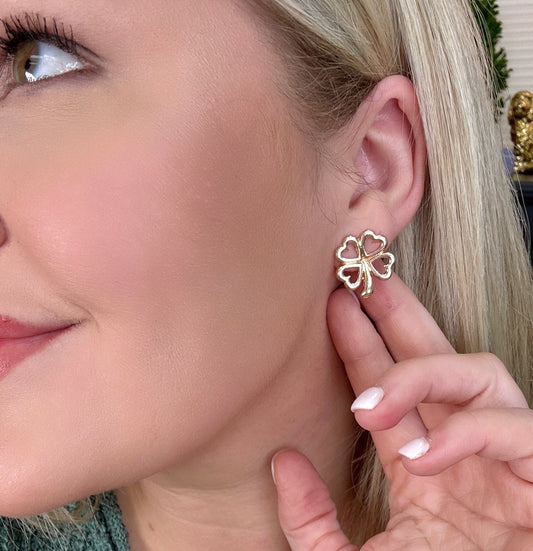 Gold Outline Clover Stud Earrings