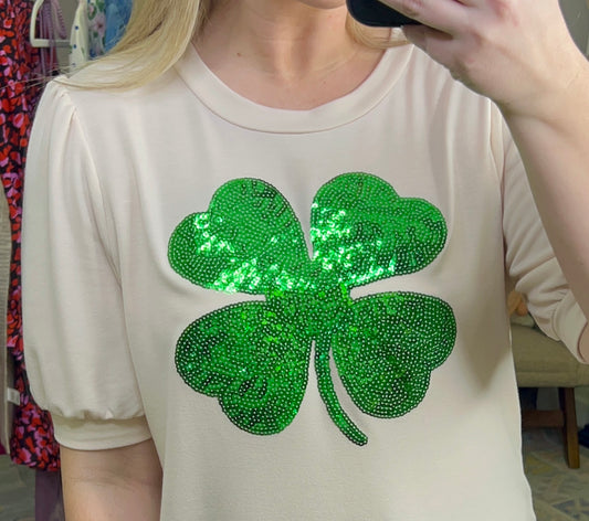 Sequin Clover Puff Sleeve Top