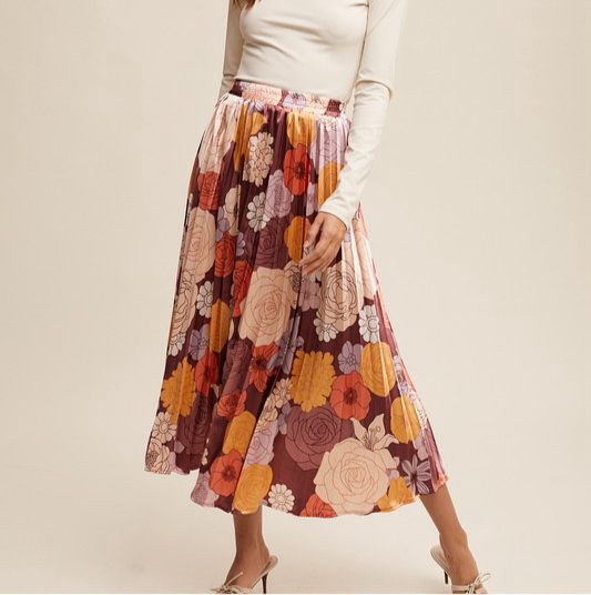 For The Love Floral Pleated Skirt