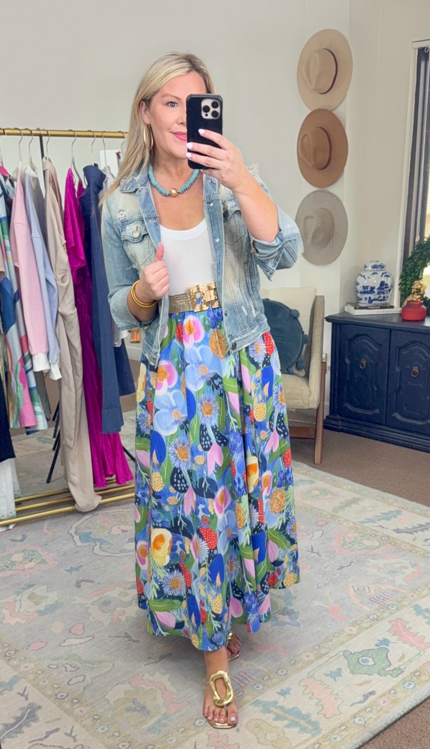 Garden Whimsy Watercolor Midi Skirt