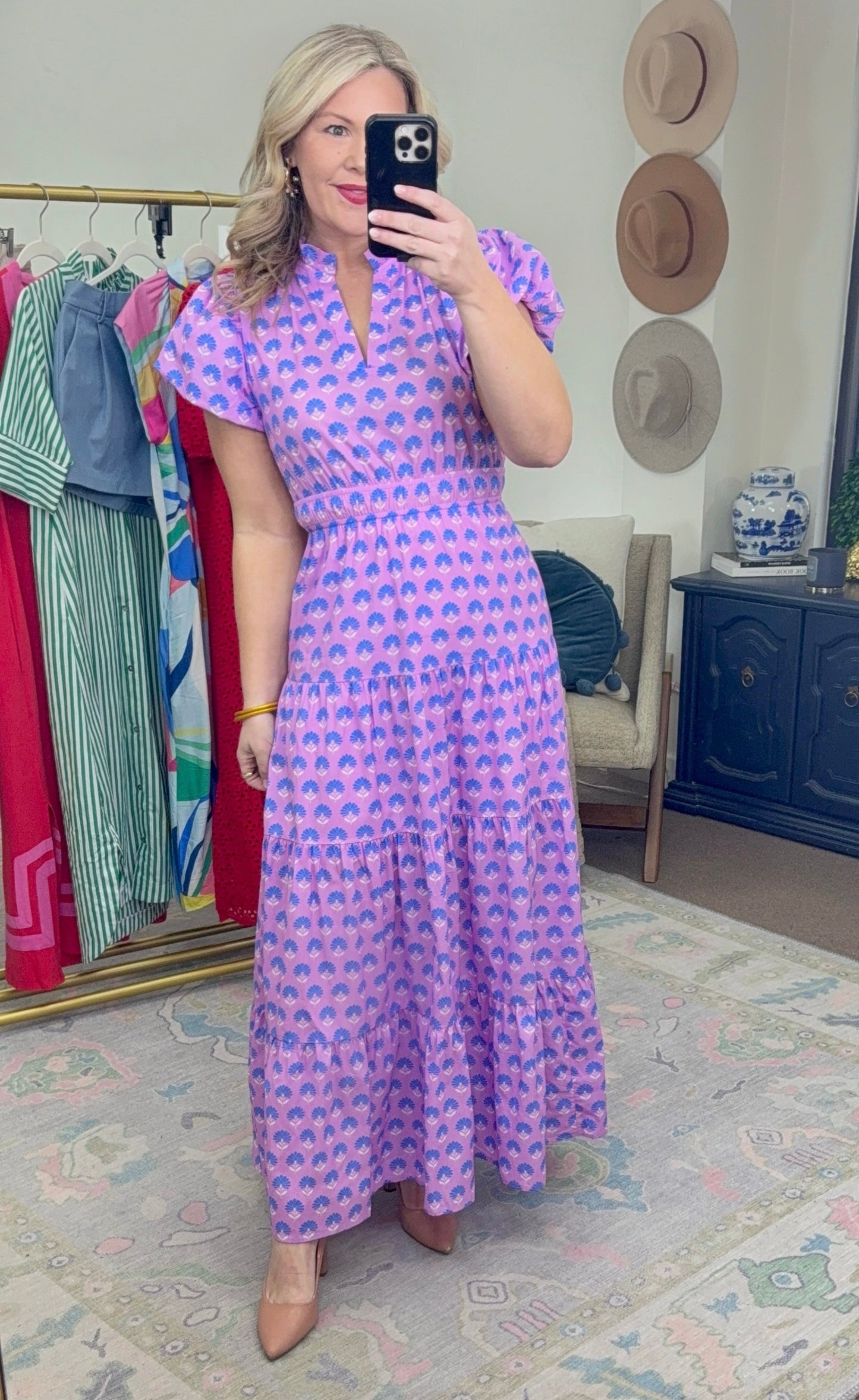 Afternoon Affair Printed Puff Sleeve Maxi Dress